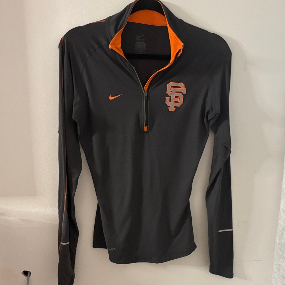 Nike San Francisco Giants Black and Orange Long Sleeve Quarter Zip Top